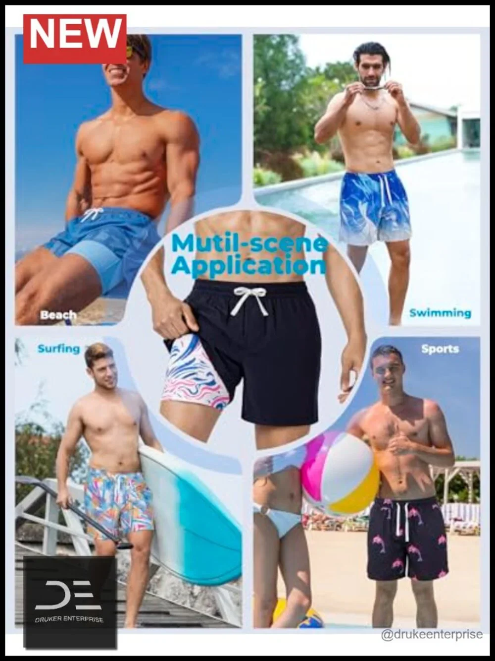 Men's 2-in-1 Board Shorts with Compression Liner Quick Dry